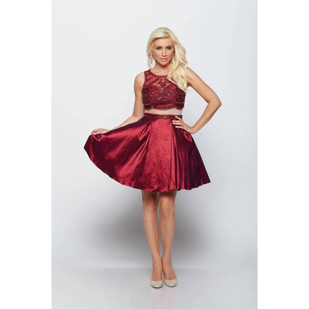 NEW LAST DRESS crimson jewelled crop dress in wine